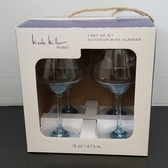 Nicole Miller Other - Nicole Miller Set of 4 Outdoor Blue/Teal Wine Glasses 16 oz. IOB